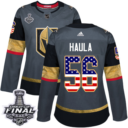 Adidas Golden Knights #56 Erik Haula Grey Home Authentic USA Flag 2018 Stanley Cup Final Women's Stitched NHL Jersey - Click Image to Close